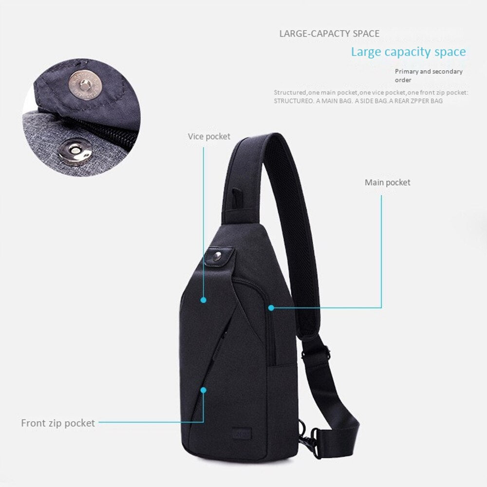 Tinyat Casual Functional Men Chest Bag Pack Dual Earphone Jack Men Shoulder Messenger Bags Pack Bag - ebowsos