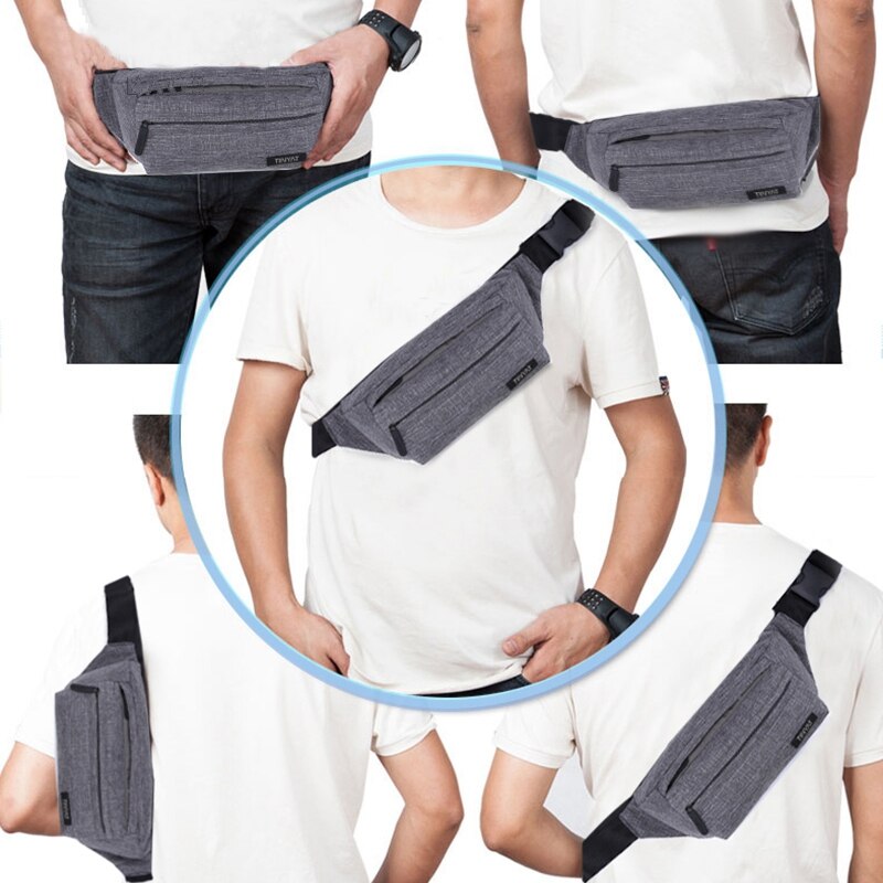 Tinyat Men Male Waist Bag Pack Grey Casual Functional Belt Bag Large Belt Pouch Phone Money Belt Bag Fanny Travel Hip - ebowsos