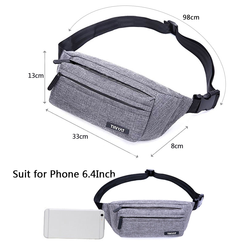 Tinyat Men Male Waist Bag Pack Grey Casual Functional Belt Bag Large Belt Pouch Phone Money Belt Bag Fanny Travel Hip - ebowsos