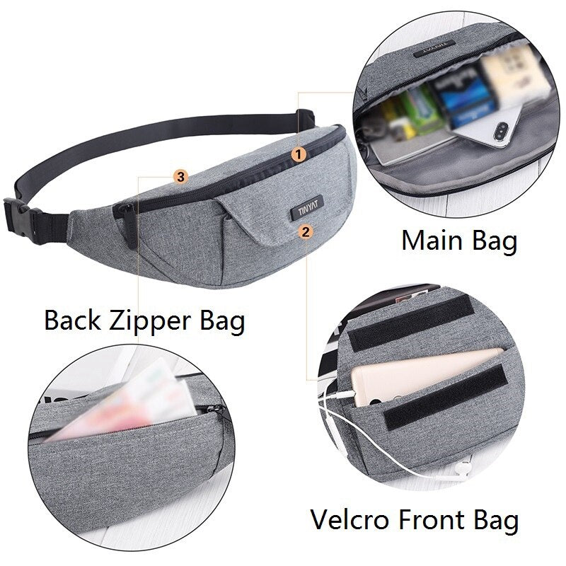 Tinyat Men Waist Bag Functional Waist Pack Casual Belt Bag Pouch For Phone Money 3 Pockets Large Belt Pack Canvas Fanny B - ebowsos