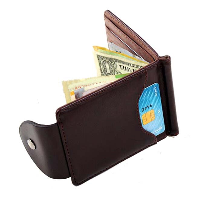 Ultra-thin Slim Men Leather Money Clip Wallets ID Holder Brown - ebowsos
