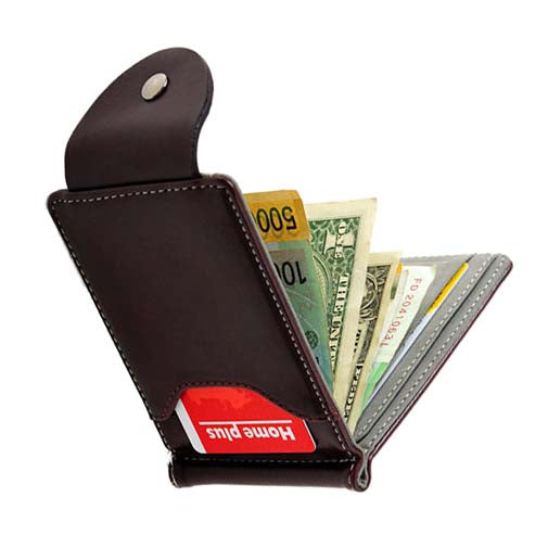 Ultra-thin Slim Men Leather Money Clip Wallets ID Holder Brown - ebowsos
