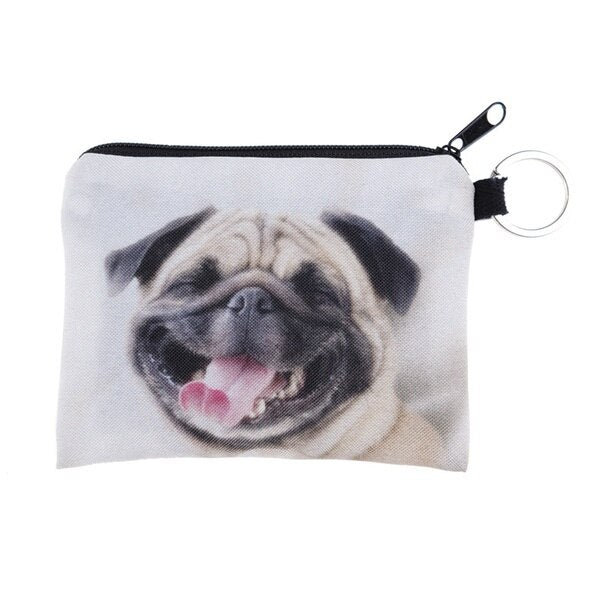 Unisex Cute 3D Bulldog Print Coin Purse Money Bag Square Zipper Wallet Animal Dog Pouch Handbag for Women Men Girlfriend - ebowsos