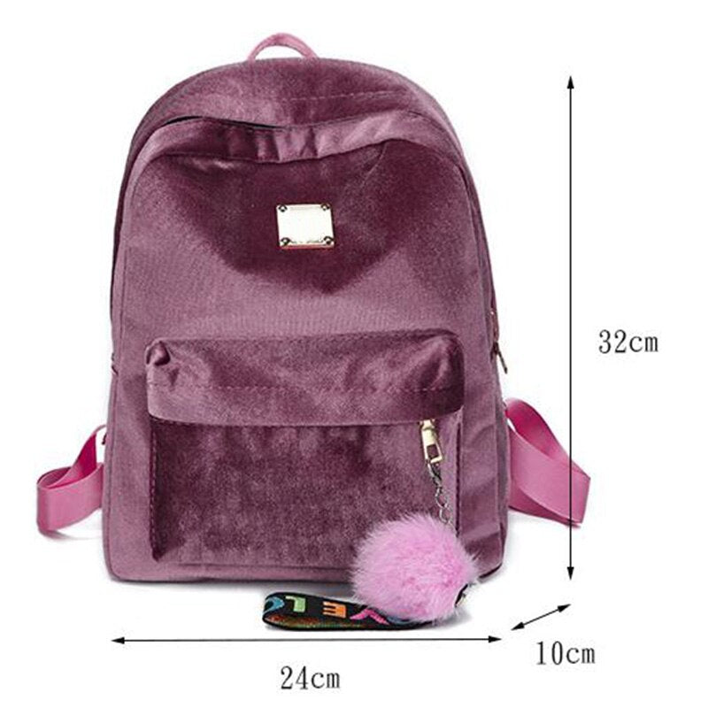 Velour Bag Women School Bags Velvet Lady Casual Pretty Cute Bag Travel Bag - ebowsos