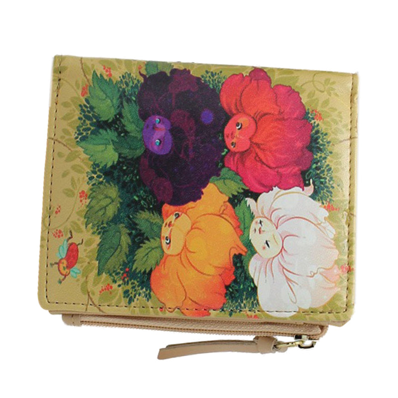 Vintage Purses Print Women Wallets Female Cartoon Wallet(Four-color Flowers) - ebowsos