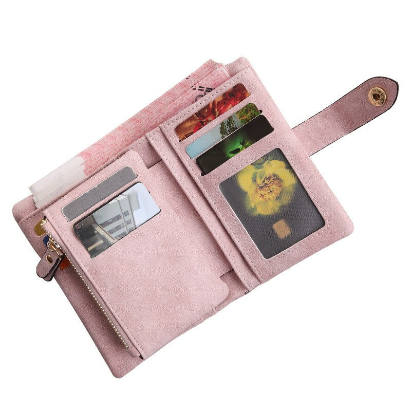Wallet For Women Trifold Small Female Purse Scrub Leather Women Wallet Short Soild Zipper Coin Purse Card Holders - ebowsos