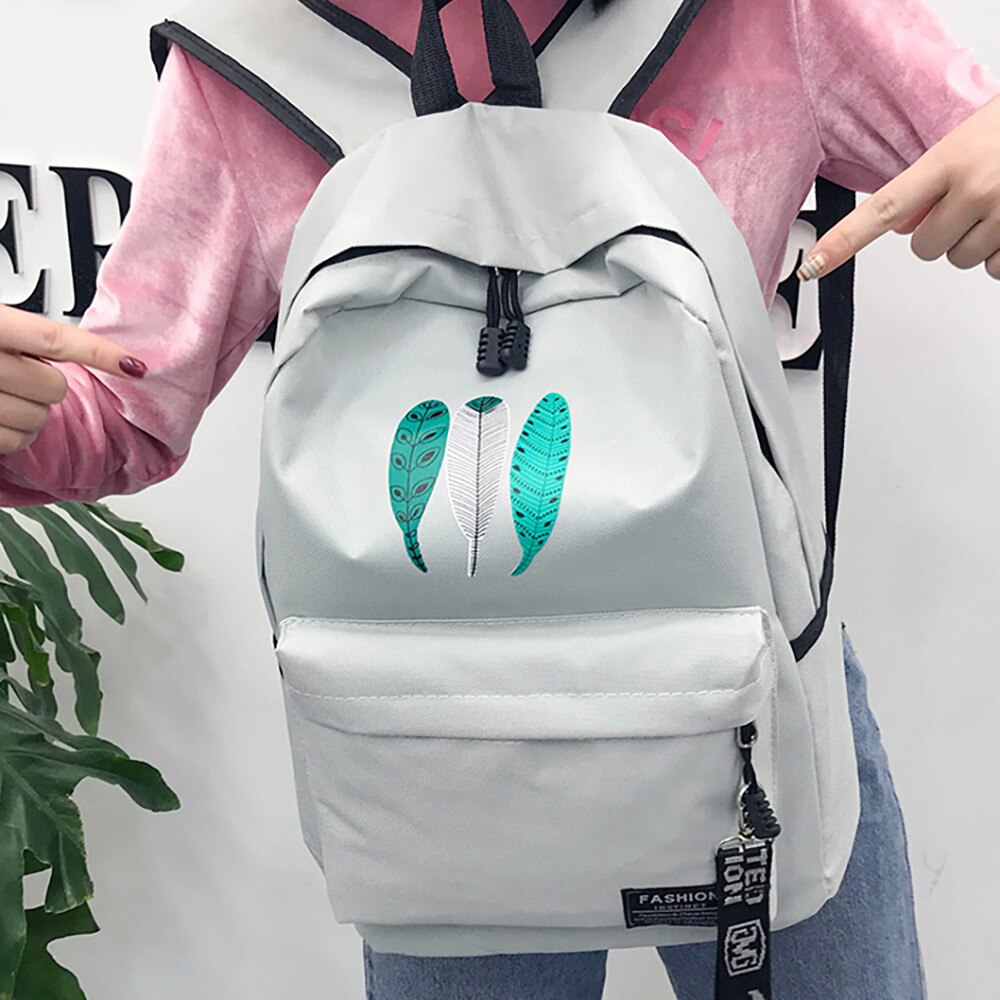 Women Backpack Feather Print Travel Backpack School Bag Rucksack Student Backpacks - ebowsos