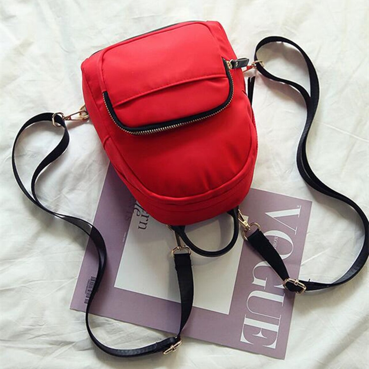 Women Backpack Nylon Shoulder School Travel Bag Small Casual Rucksack(Red) - ebowsos