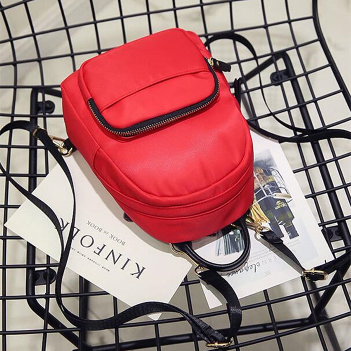 Women Backpack Nylon Shoulder School Travel Bag Small Casual Rucksack(Red) - ebowsos
