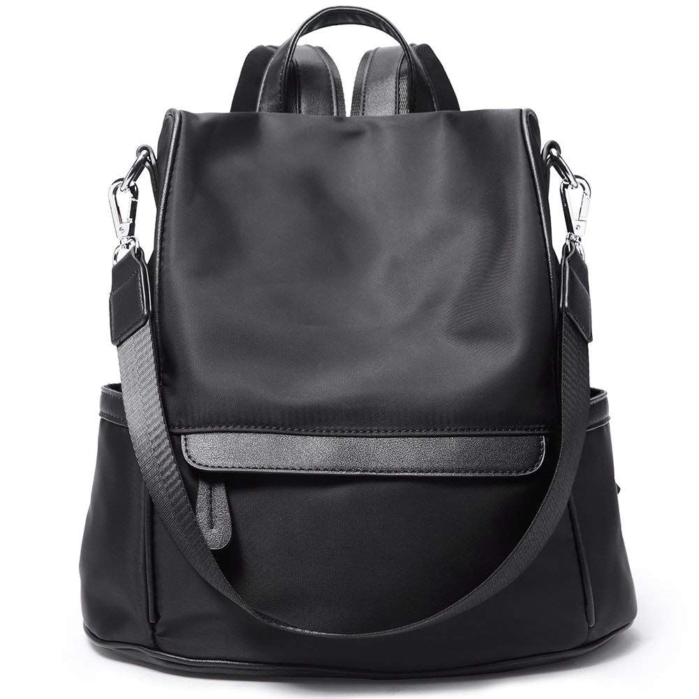 Women Backpack Purse Nylon Fashion Casual Convertible Shoulder Bag Lightweight Water Resistant School Backpack,black - ebowsos