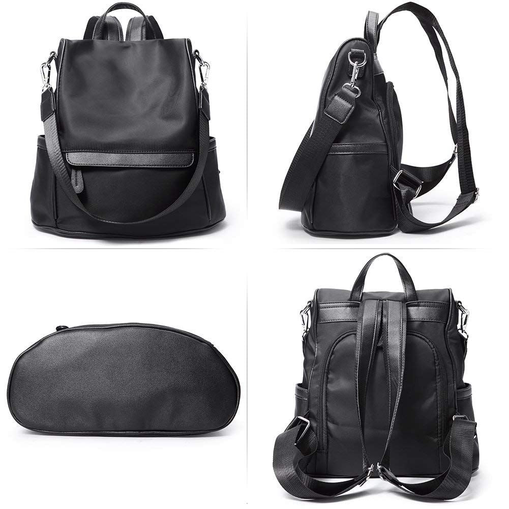 Women Backpack Purse Nylon Fashion Casual Convertible Shoulder Bag Lightweight Water Resistant School Backpack,black - ebowsos