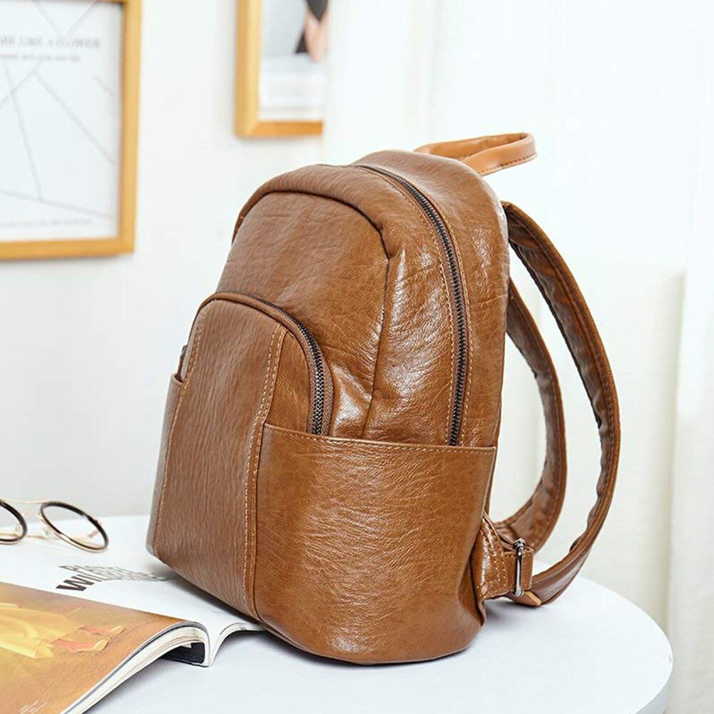 Women Backpack Purse Soft PU Leather Fashion Anti-theft Lightweight School Ladies Travel Bag - ebowsos