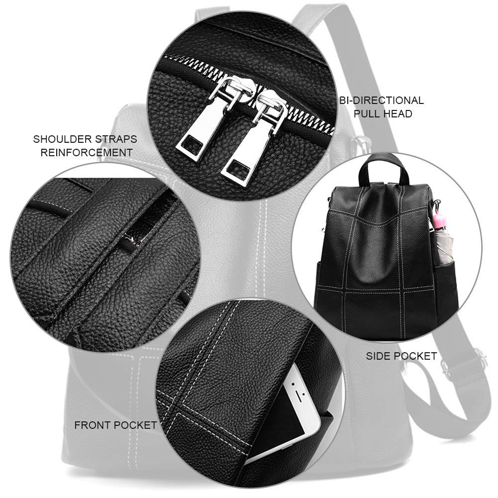Women Backpack Purse Waterproof Pu Leather Anti-Theft Rucksack Fashion School Shoulder Bag - ebowsos