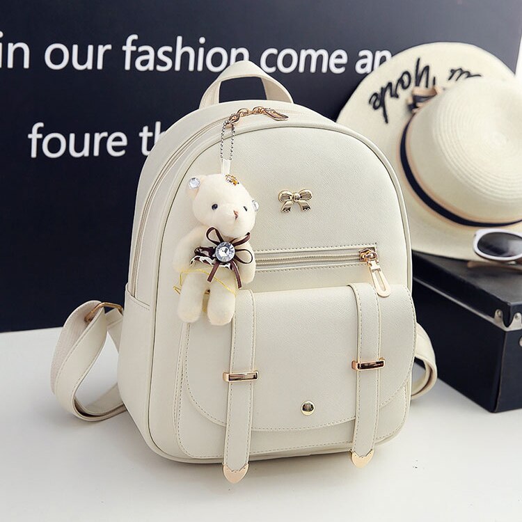 Women Backpacks Fashion PU Leather Shoulder Bag Color Solid Small Backpack School Bags Bagpack for Girl Compound Embossed - ebowsos