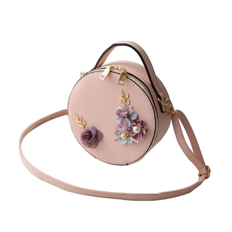Women Bag Female Handbags Leather Shoulder Bag Crossbody Tote Handbag Round Flower Cute Small Fashion Bags - ebowsos