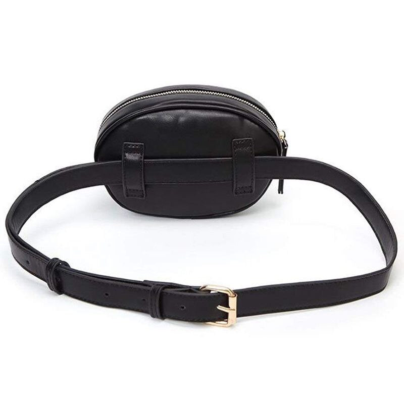 Women Fashion Color Block Black Leather Fanny Pack Cute Belt Packs Waist Bag Pouch - ebowsos