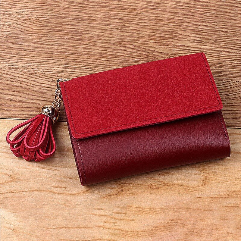 Women Fashion Frosted Tassel Short Wallet Card Pack Coin Purse For Bag - ebowsos