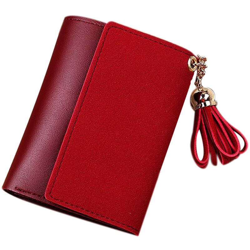 Women Fashion Frosted Tassel Short Wallet Card Pack Coin Purse For Bag - ebowsos