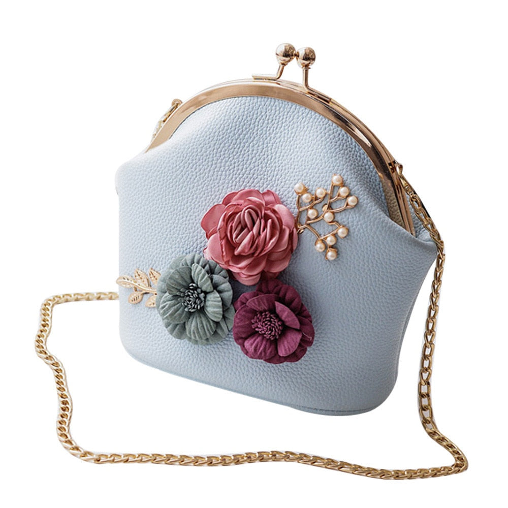 Women Fashion Stereo Flowers Shoulder Bag Ladies Small Vintage Tote Bag Purse Chain Handbag Messenger Bag Clutch Bag for - ebowsos
