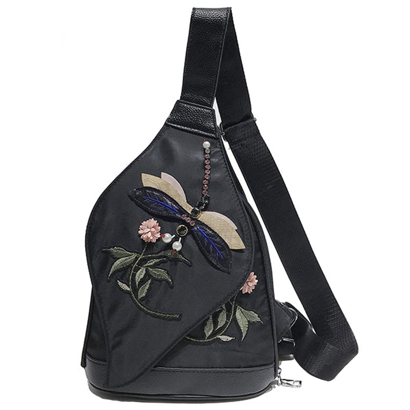 Women Girl Oxford Cloth School Bag Printing Satchel Women Trave Shoulder Bag Embroidered Chest Bag - ebowsos