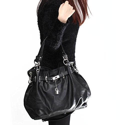 Women Girls PU Leather Hobo Handbag Bag Tote Shoulder Cross Body Black New - ebowsos