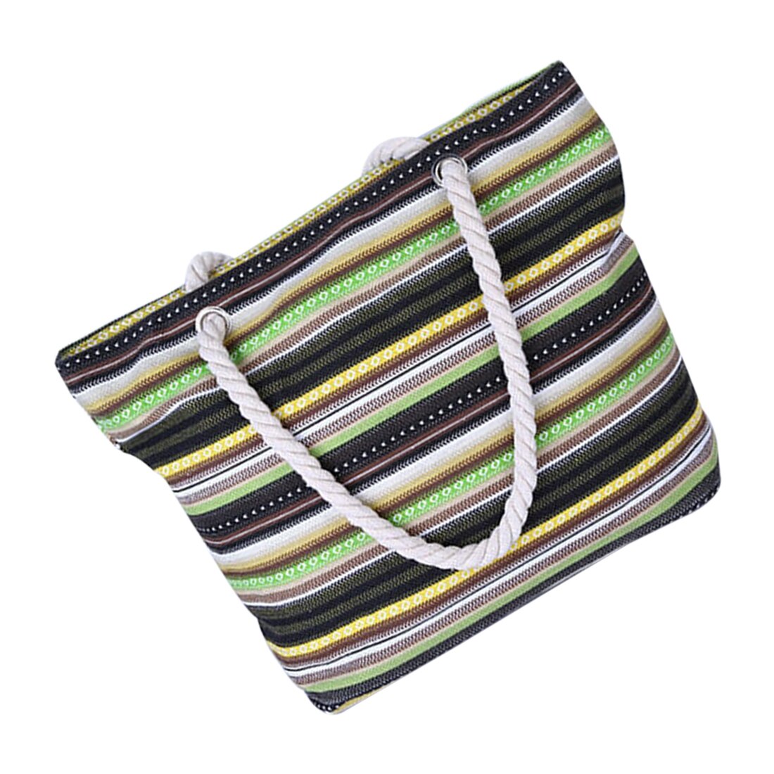 Women Gradient color stripe hemp rope canvas Portable shoulder bag - ebowsos