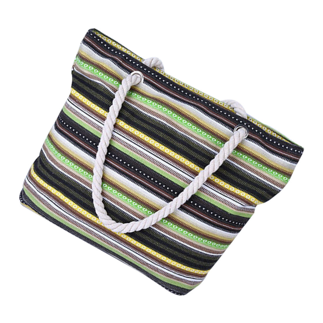Women Gradient color stripe hemp rope canvas Portable shoulder bag - ebowsos