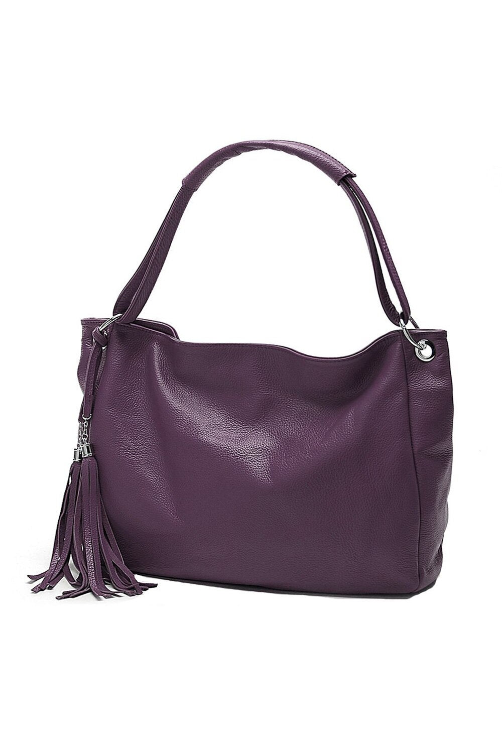 Women Handbag PU Leather Zipper Closure Tassel Crossbody Shoulder Bag Purple - ebowsos