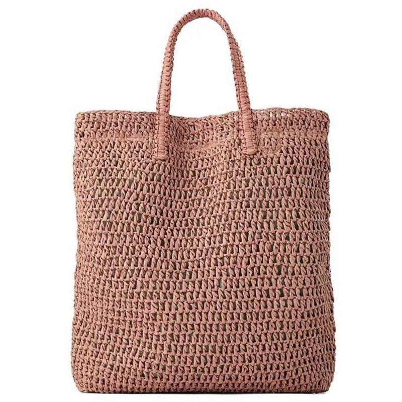 Women Handbag Summer Fresh Woven Handmade Grass Casual Tote Knitted Rattan Bags Beach Bag Designer - ebowsos