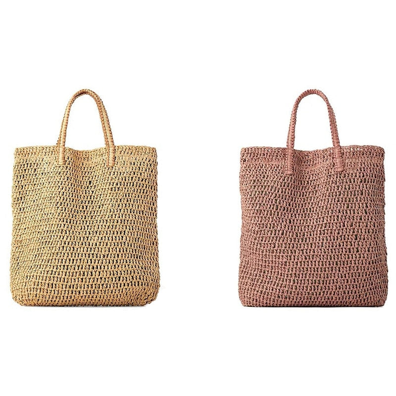Women Handbag Summer Fresh Woven Handmade Grass Casual Tote Knitted Rattan Bags Beach Bag Designer - ebowsos