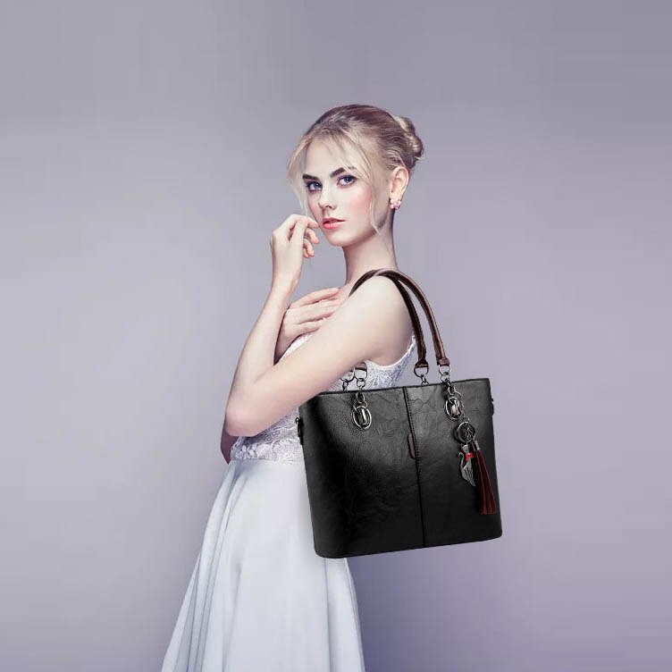 Women Handbags Makeup Bag Ladies Hand Bag For Women Solid Shoulder Bag Leather Handbag - ebowsos