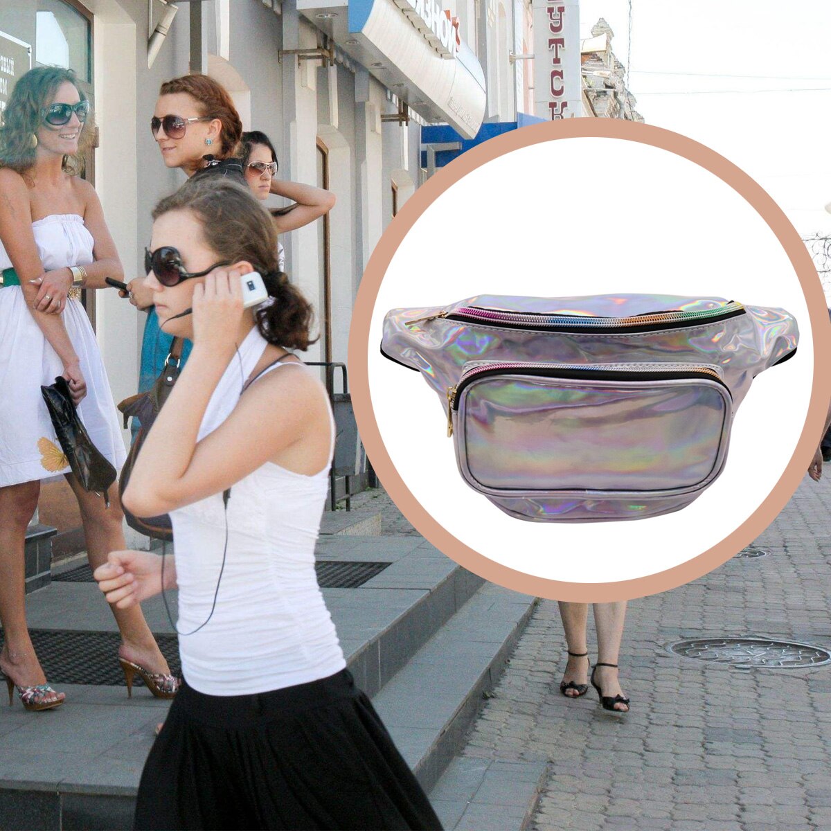 Women Hologram Laser Waist Bag Fashion Shiny Neon Fanny Pack Punk Reflective Bum Bag Travel Purse - ebowsos