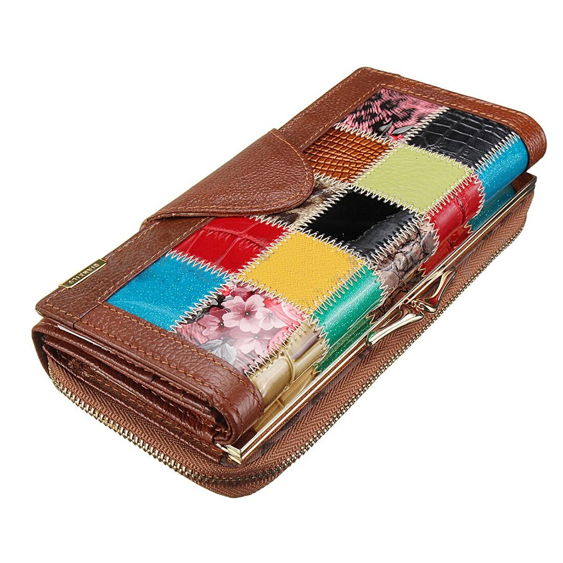 Women Ladies Leather Patchwork Wallet Long Zip Purse Card Holder Clutch Handbag - ebowsos