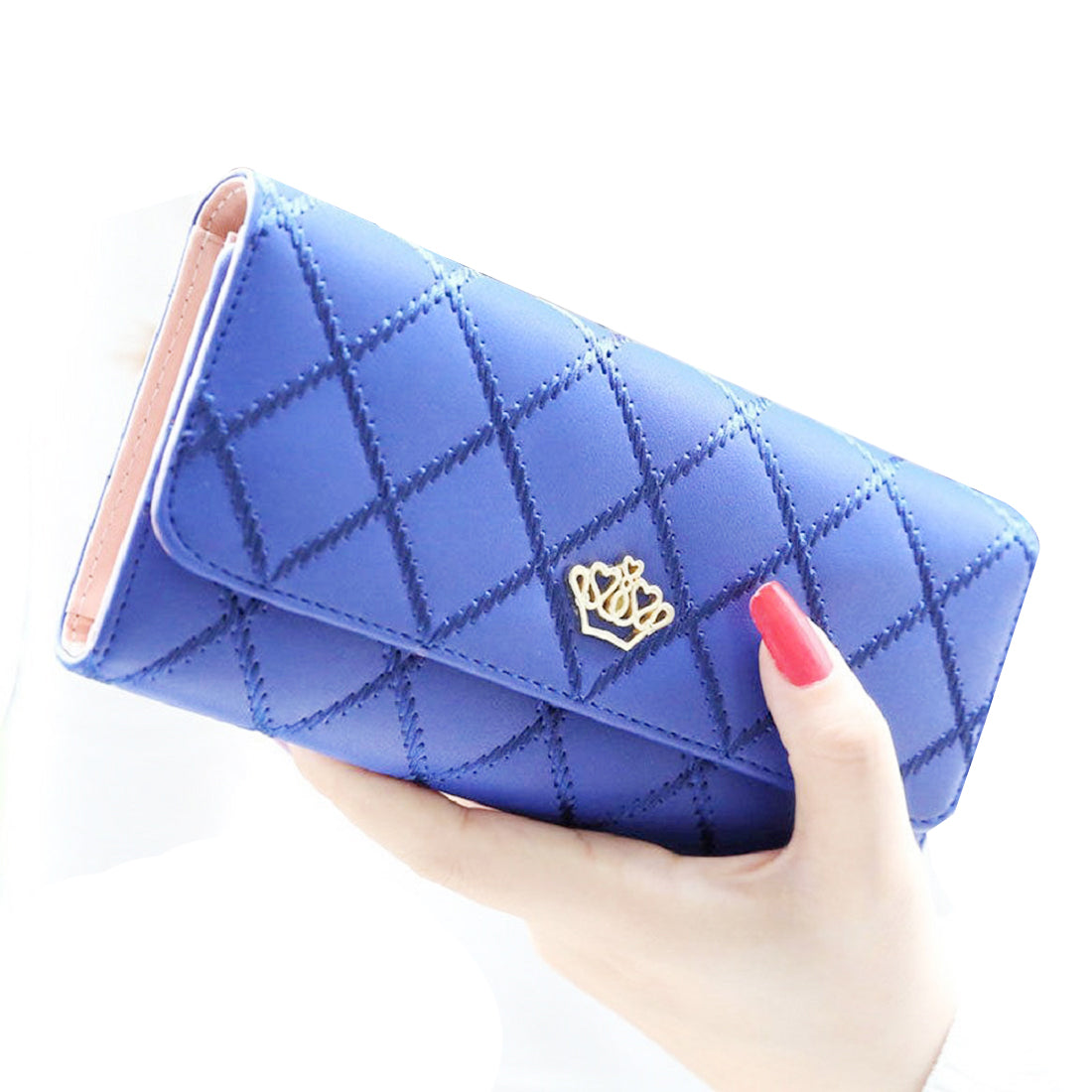 Women Lady Long Clutch Purse Bags Leather Bag Card Holder Wallet Royal Blue - ebowsos