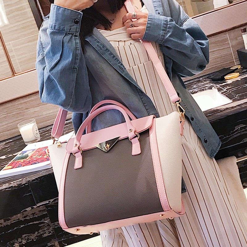 Women Leather Handbags Female Fahsion Panelled Crossbody Bags For Women PU Leather Top-Hand Tote Bag - ebowsos