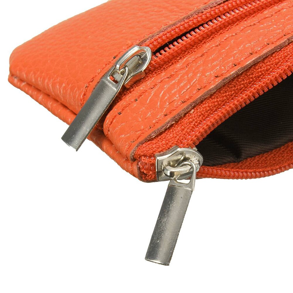 Women Leather Mini Zip Coin Key Purse Money Wallet Pouch Gift Purse Orange - ebowsos
