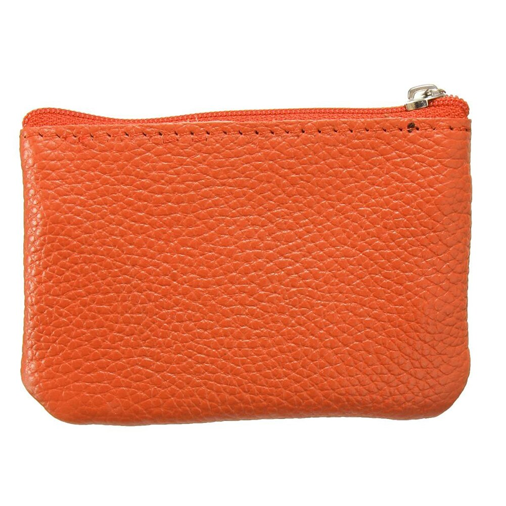 Women Leather Mini Zip Coin Key Purse Money Wallet Pouch Gift Purse Orange - ebowsos