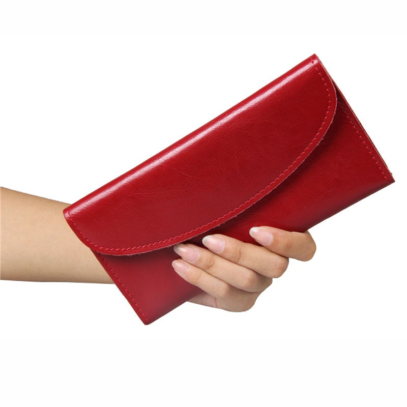 Women Leather Trifold envelope Wallet Black - ebowsos