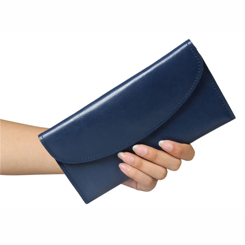 Women Leather Trifold envelope Wallet Black - ebowsos