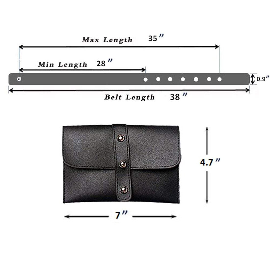Women Leather Vertical Rivets Fanny Pack,Removable Belt With MINI Purse Travel Cell Phone Bag - ebowsos