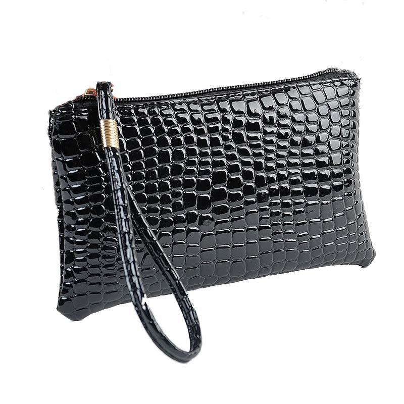 Women Luxury Crocodile Leather Coin Purse Shoulder Clutch Messenger Handbag Bag Black - ebowsos