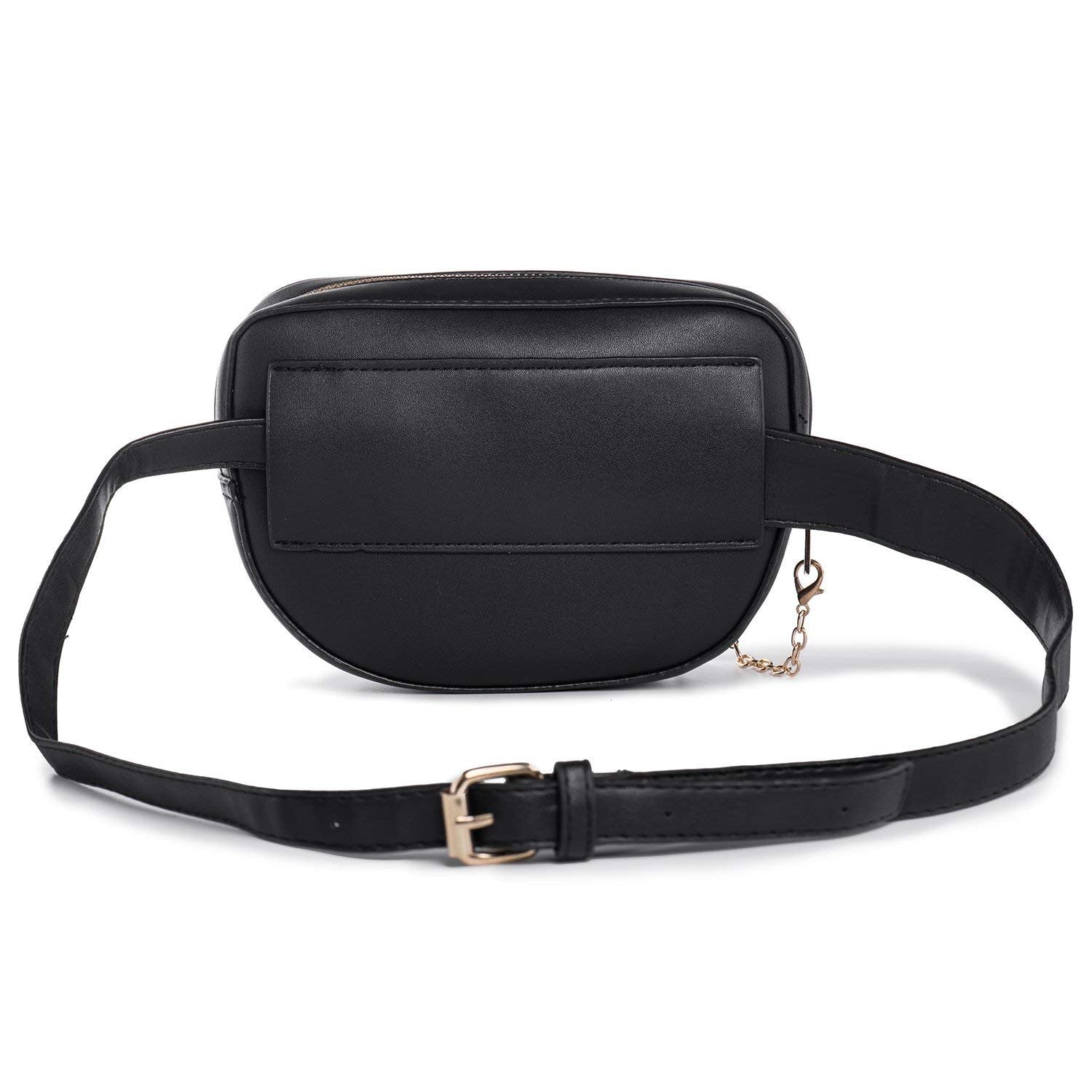 Women Mini Waist Bag Fashion Fanny Packs PU Leather Cell Phone Pocket Purse (BLACK) - ebowsos