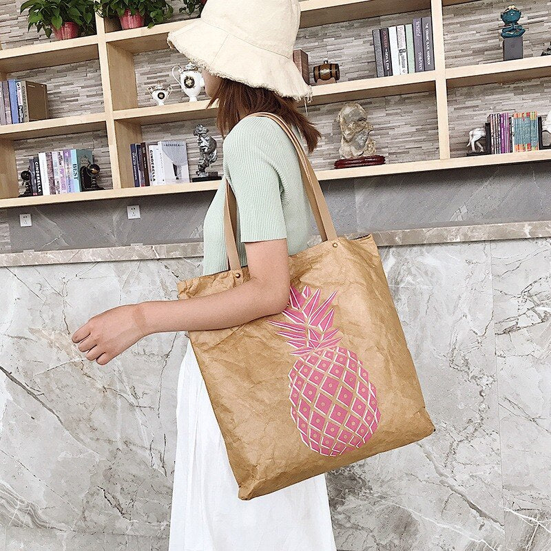 Women Retro Kraft Paper Casual Tote Female Wrinkled Shoulder Bag Simple Solid Shopping Bag Handbag - ebowsos