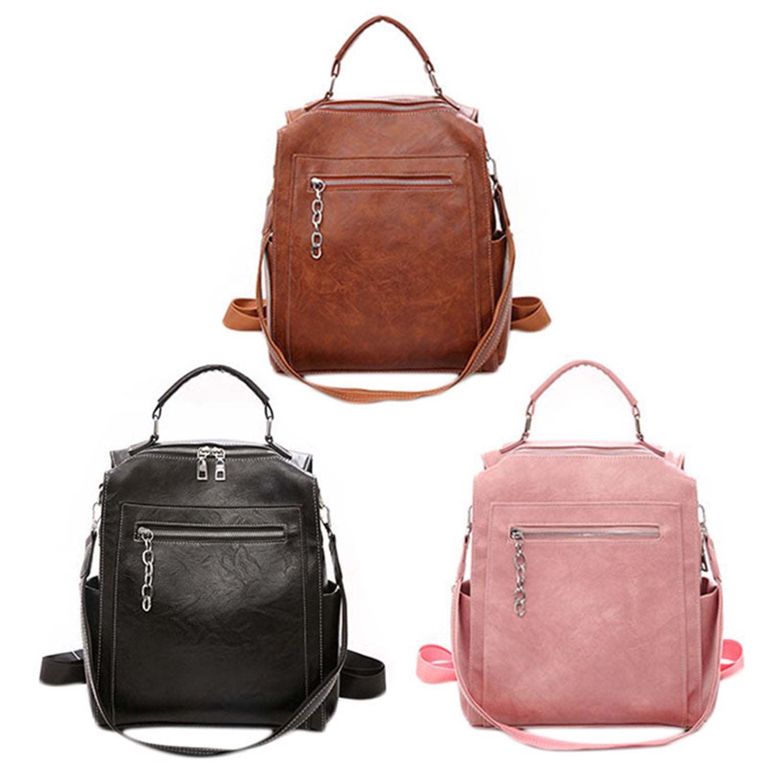 Women'S Backpack Pu Bag Girl Casual Large Capacity Multi-Function Retro Shoulder Bag - ebowsos