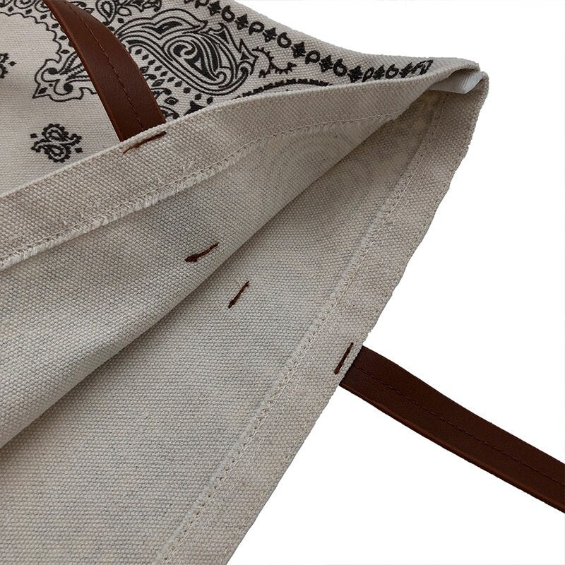 Women'S Canvas Shoulder Bag Leaf Print Female Large-Capacity Shopping Bag Ladies Handbag - ebowsos