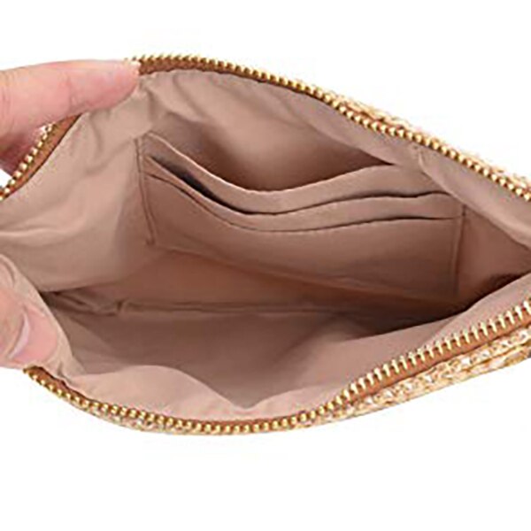 Women'S Hand Wrist Type Straw Clutch Summer Beach Sea Handbag, Brown Large - ebowsos