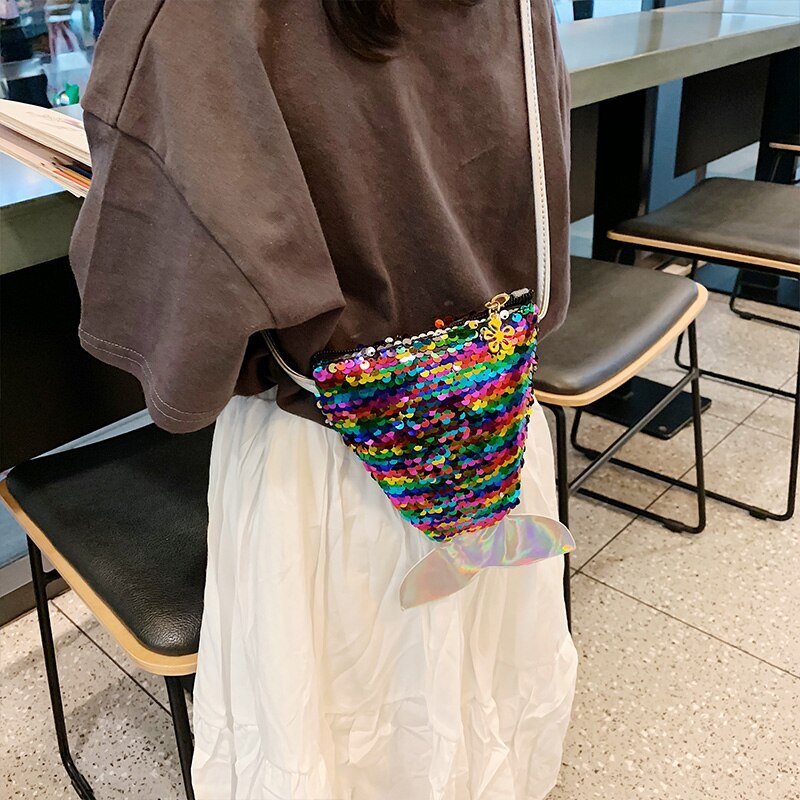 Women'S Mermaid Tail Sequins Purse Girls Messenger Bag Bag Sling For Wallet Card Bag Wallet Purse - ebowsos
