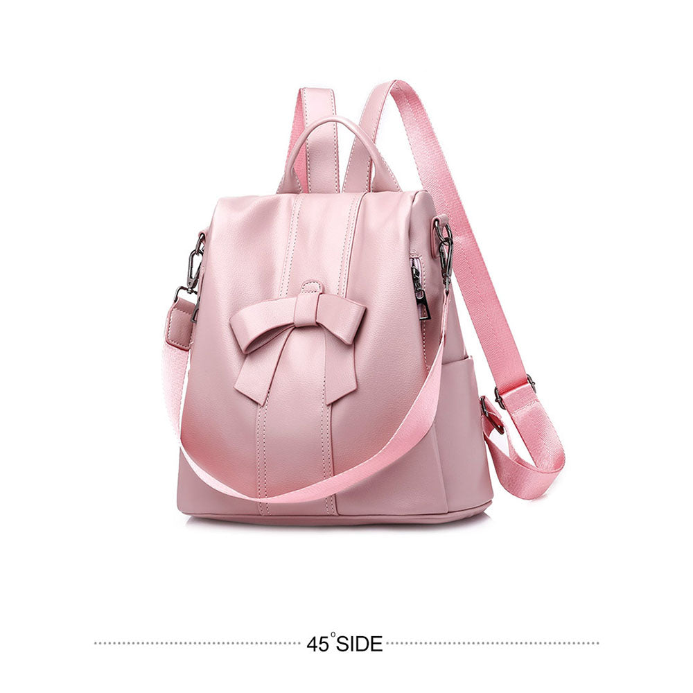 Women'S Shoulder Backpack Soft Leather Sweet Lady Bow Casual Travel Backpack - ebowsos