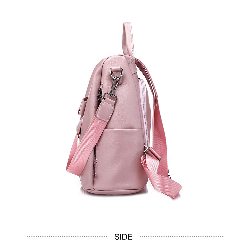 Women'S Shoulder Backpack Soft Leather Sweet Lady Bow Casual Travel Backpack - ebowsos