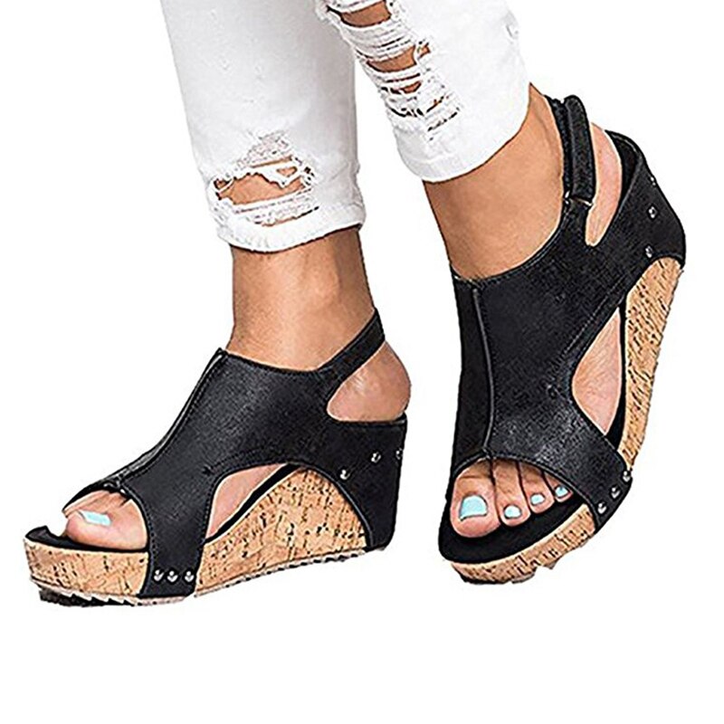Women Sandals Platform Sandals Wedges Shoes For Women Heels Summer Shoes Leather Heels Sandals Shoes Roman - ebowsos